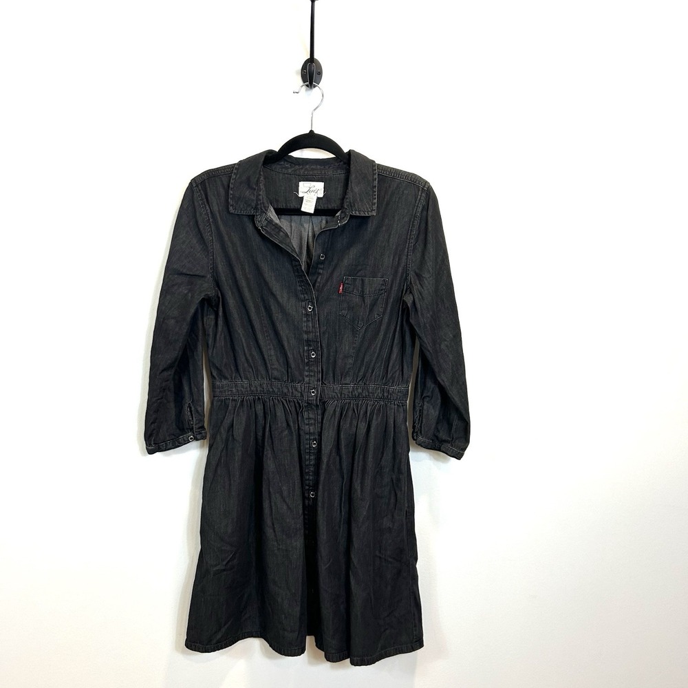 Levi's Black Denim Chambray Button Up 3/4‎ Sleeve Casual Dress Women's Medium